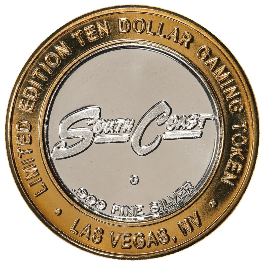 .999 Fine Silver South Coast Las Vegas, Nevada $10 Limited Edition Gaming Token: One .999 Fine Silver South Coast Las Vegas, Nevada $10 Limited Edition Gaming Token.