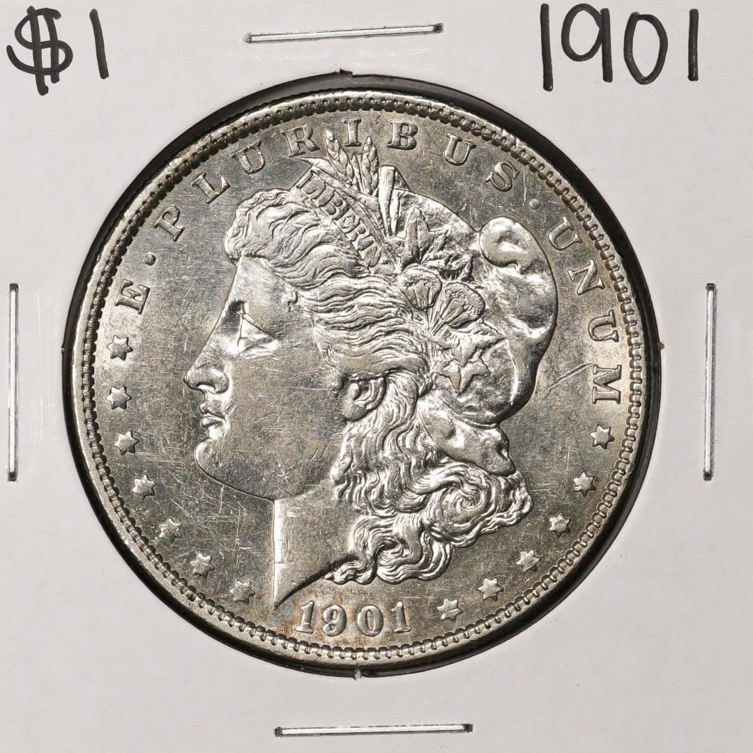 1901 $1 Morgan Silver Dollar Coin: One 1901 $1 Morgan Silver Dollar Coin.