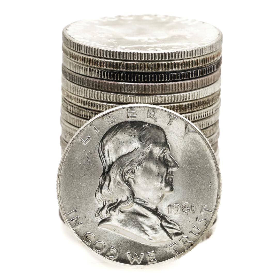 Roll of (20) Brilliant Uncirculated 1961 Franklin Half Dollar Coins: One Roll of (20) Brilliant Uncirculated 1961 Franklin Half Dollar Coins.