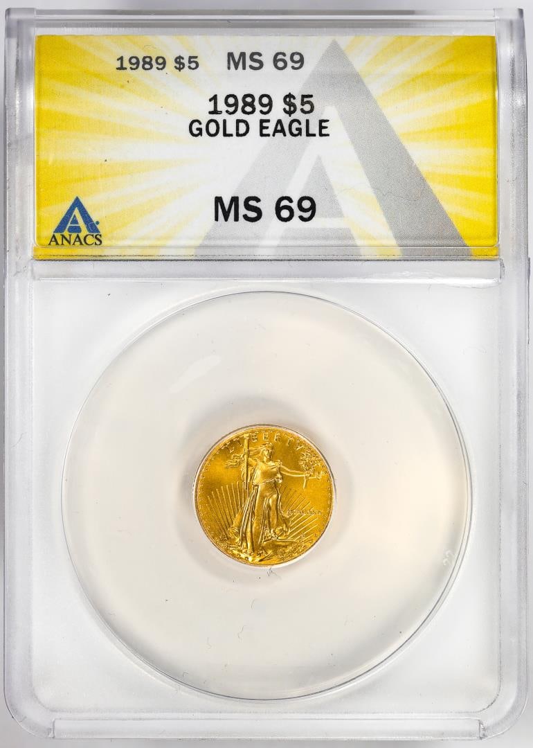 1989 $5 American Gold Eagle Coin ANACS MS69: One 1989 $5 American Gold Eagle Coin ANACS MS69. ANACS Certified.