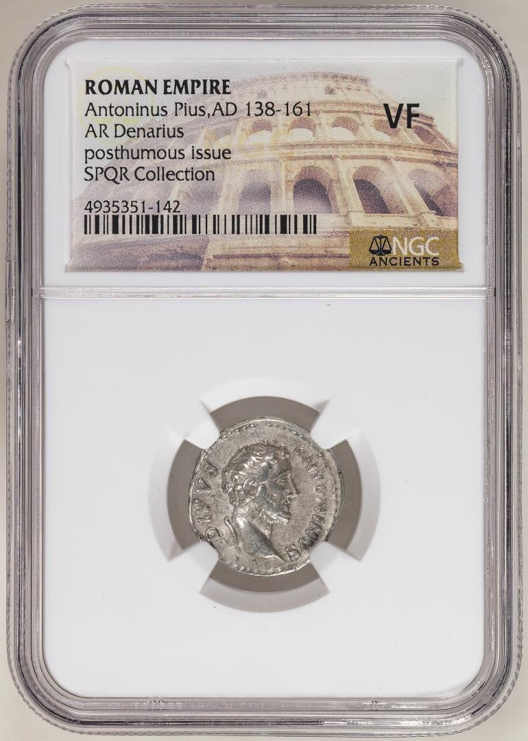 Roman Empire 138-161 AD Antoninus Pius AR Denarius Ancient Coin NGC VF: One Roman Empire 138-161 AD Antoninus Pius AR Denarius Ancient Coin NGC VF. NGC Certified.