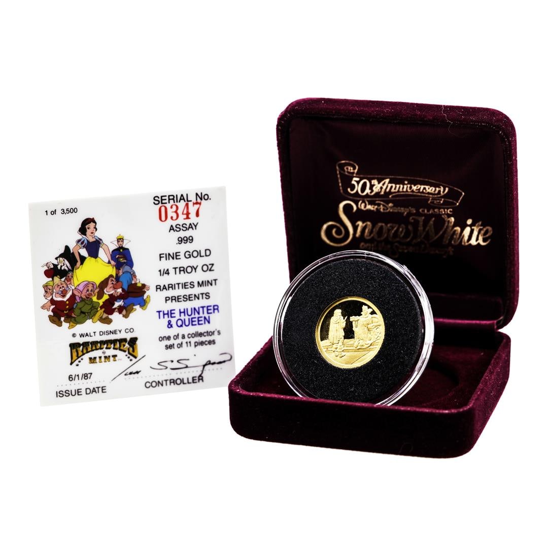 Rarities Mint 1987 Disney The Hunter & Queen 1/4oz Gold Coin with Box and COA: One Rarities Mint 1987 Disney The Hunter & Queen 1/4oz Gold Coin with Box and COA.