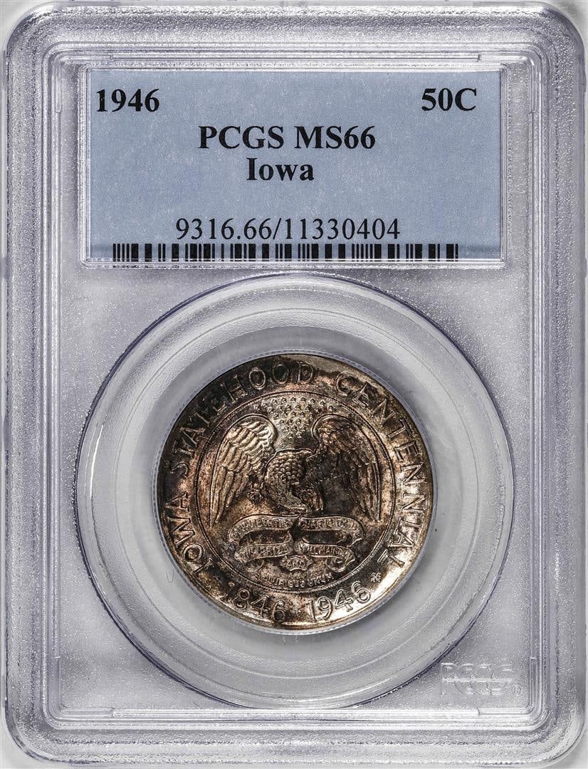 1946 Iowa Commemorative Half Dollar Coin PCGS MS66 Nice Toning: One 1946 Iowa Commemorative Half Dollar Coin PCGS MS66 Nice Toning. PCGS Graded.