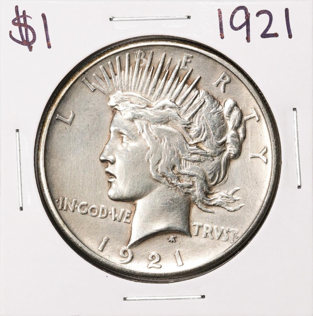 1921 $1 Peace Silver Dollar Coin: One 1921 $1 Peace Silver Dollar Coin.