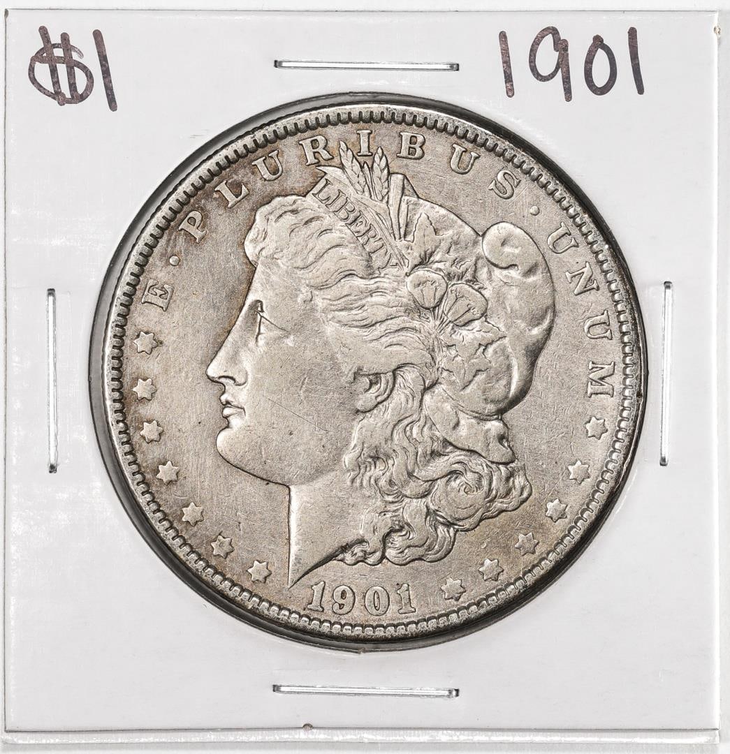 1901 $1 Morgan Silver Dollar Coin: One 1901 $1 Morgan Silver Dollar Coin.