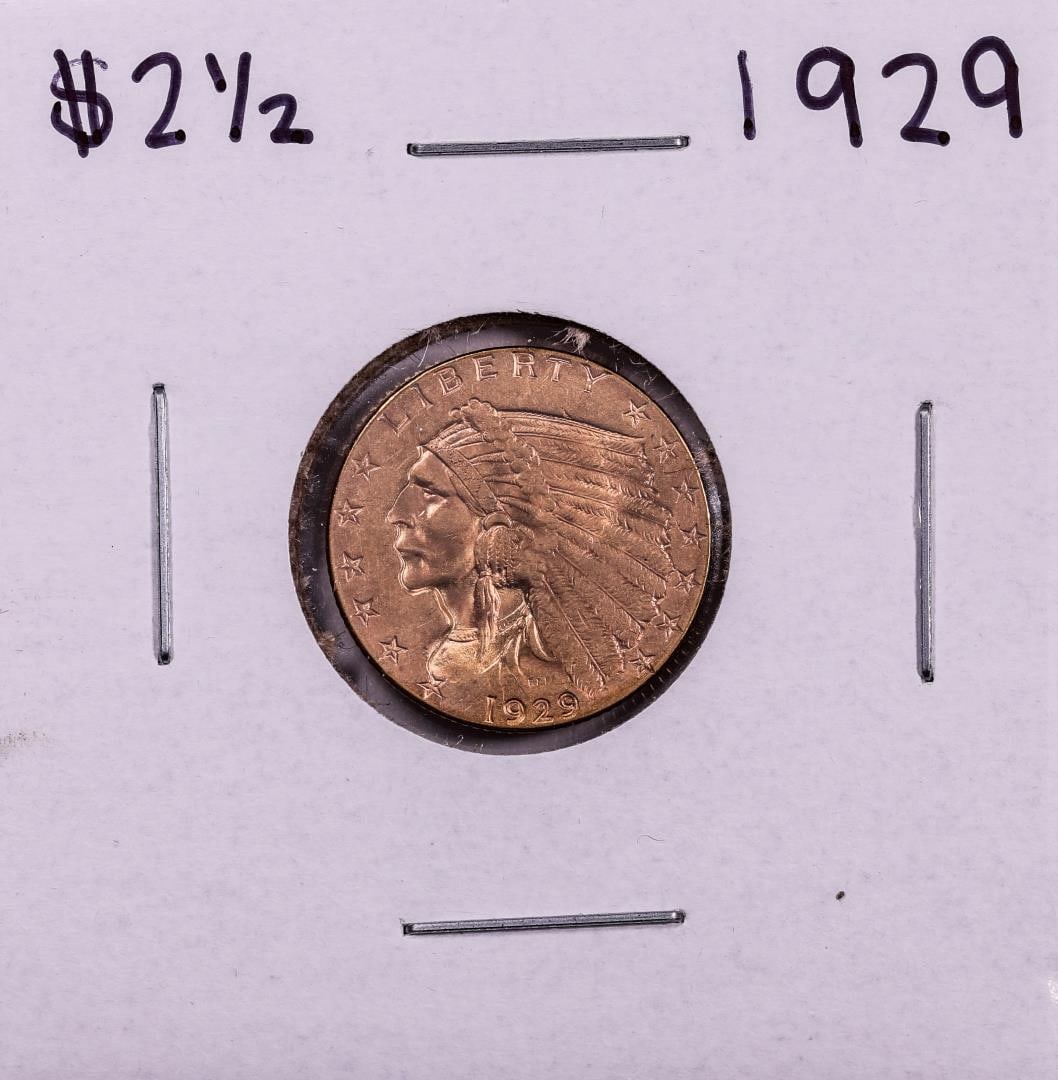 1929 $2 1/2 Indian Head Quarter Eagle Gold Coin: One 1929 $2 1/2 Indian Head Quarter Eagle Gold Coin.