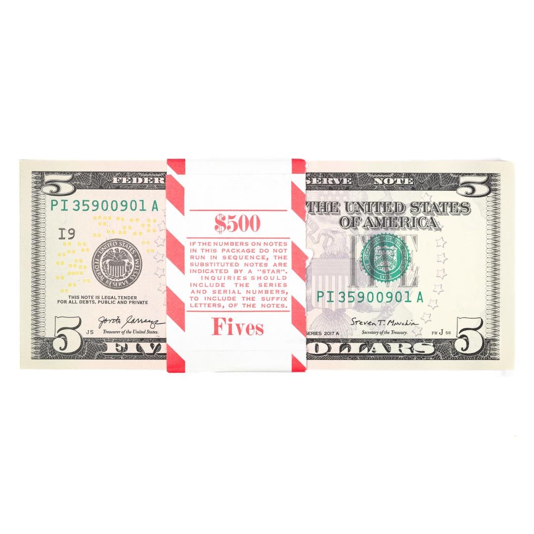 Pack of (100) Consecutive 2017A $5 Federal Reserve Notes Minneapolis: One Pack of (100) Consecutive 2017A $5 Federal Reserve Notes Minneapolis.