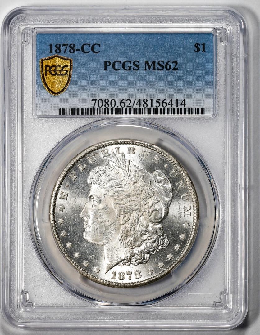 1878-CC $1 Morgan Silver Dollar Coin PCGS MS62: One 1878-CC $1 Morgan Silver Dollar Coin PCGS MS62. PCGS Graded.