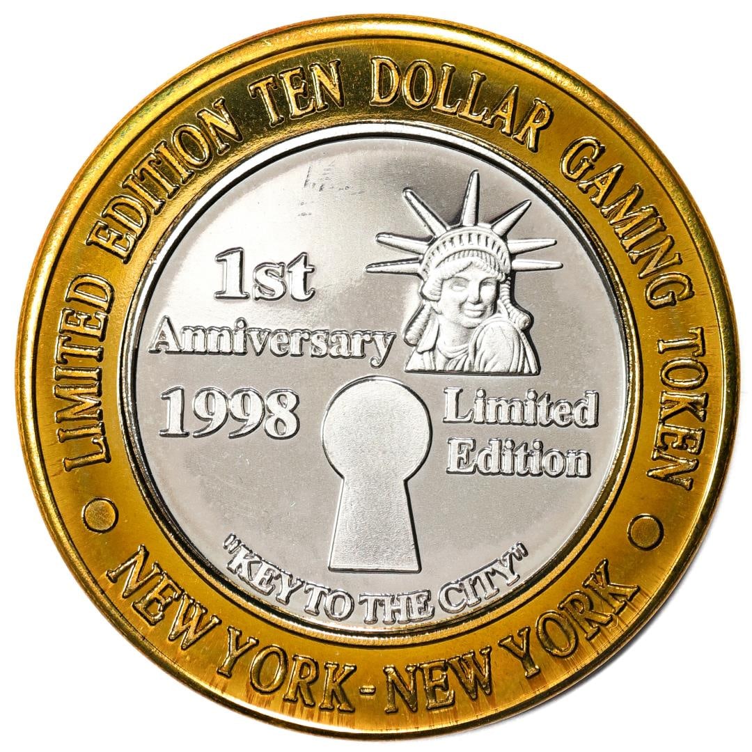 .999 Silver New York New York Casino Las Vegas $10 Limited Edition Gaming Token: One .999 Silver New York New York Casino Las Vegas $10 Limited Edition Gaming Token.