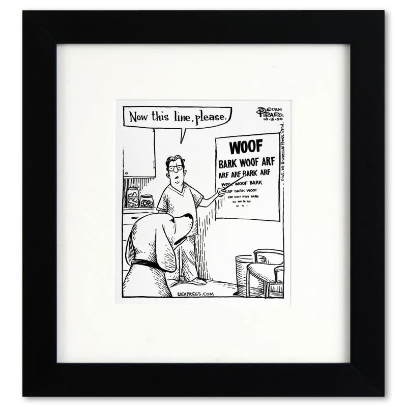 Bizarro "Dog Eye Exam" Original Pen And Ink on Paper: Enter a surreal and satirical world of twisted imagination and award winning creativity. "Dog Eye Exam" is an original pen & ink drawing on paper by Dan Piraro, creator of the critically acclaimed and