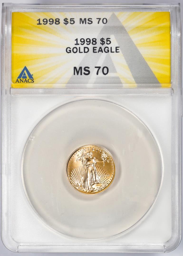 1998 $5 American Gold Eagle Coin ANACS MS70: One 1998 $5 American Gold Eagle Coin ANACS MS70. ANACS Certified.