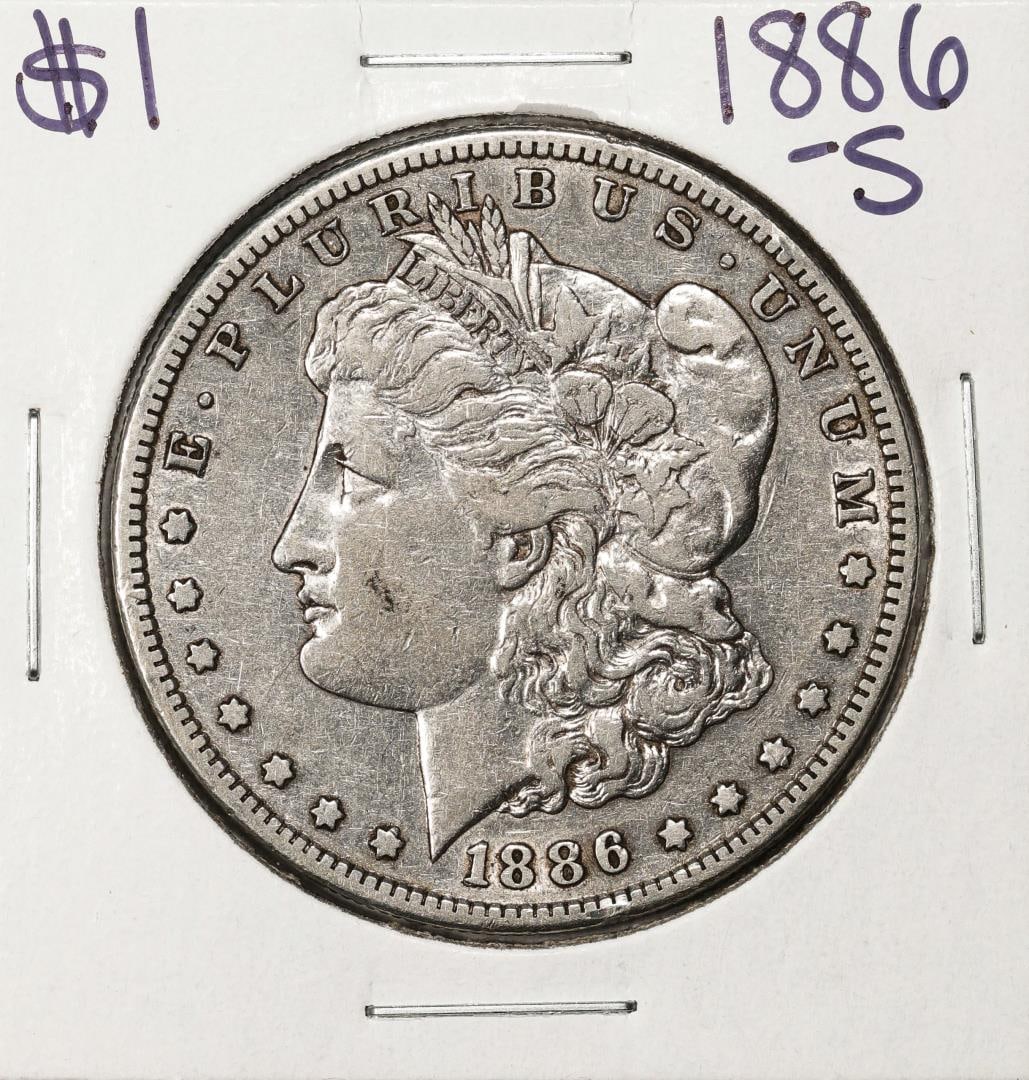 1886-S $1 Morgan Silver Dollar Coin: One 1886-S $1 Morgan Silver Dollar Coin.