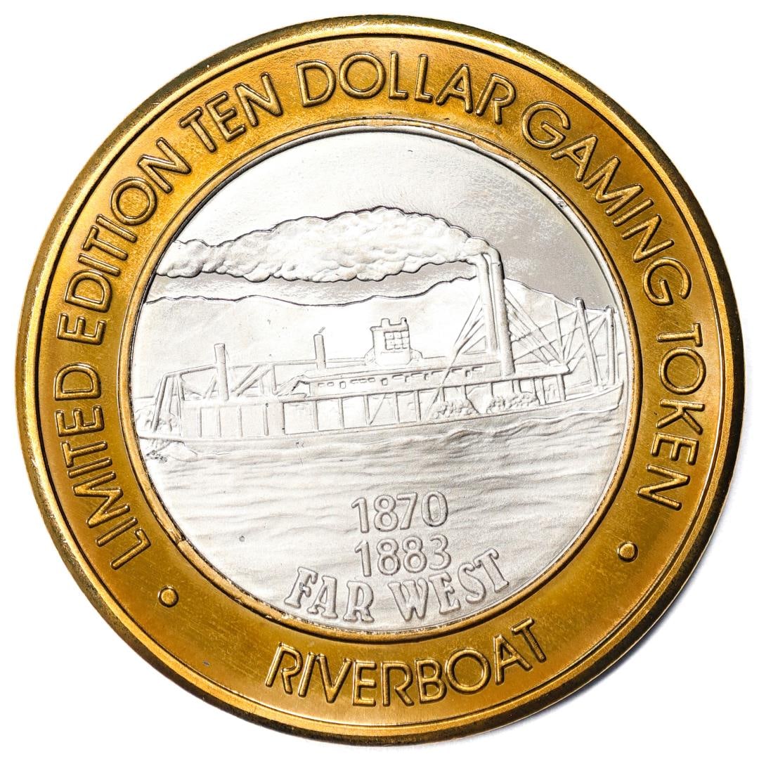 .999 Silver Riverboat Reno, Nevada $10 Casino Limited Edition Gaming Token: One .999 Silver Riverboat Reno, Nevada $10 Casino Limited Edition Gaming Token.