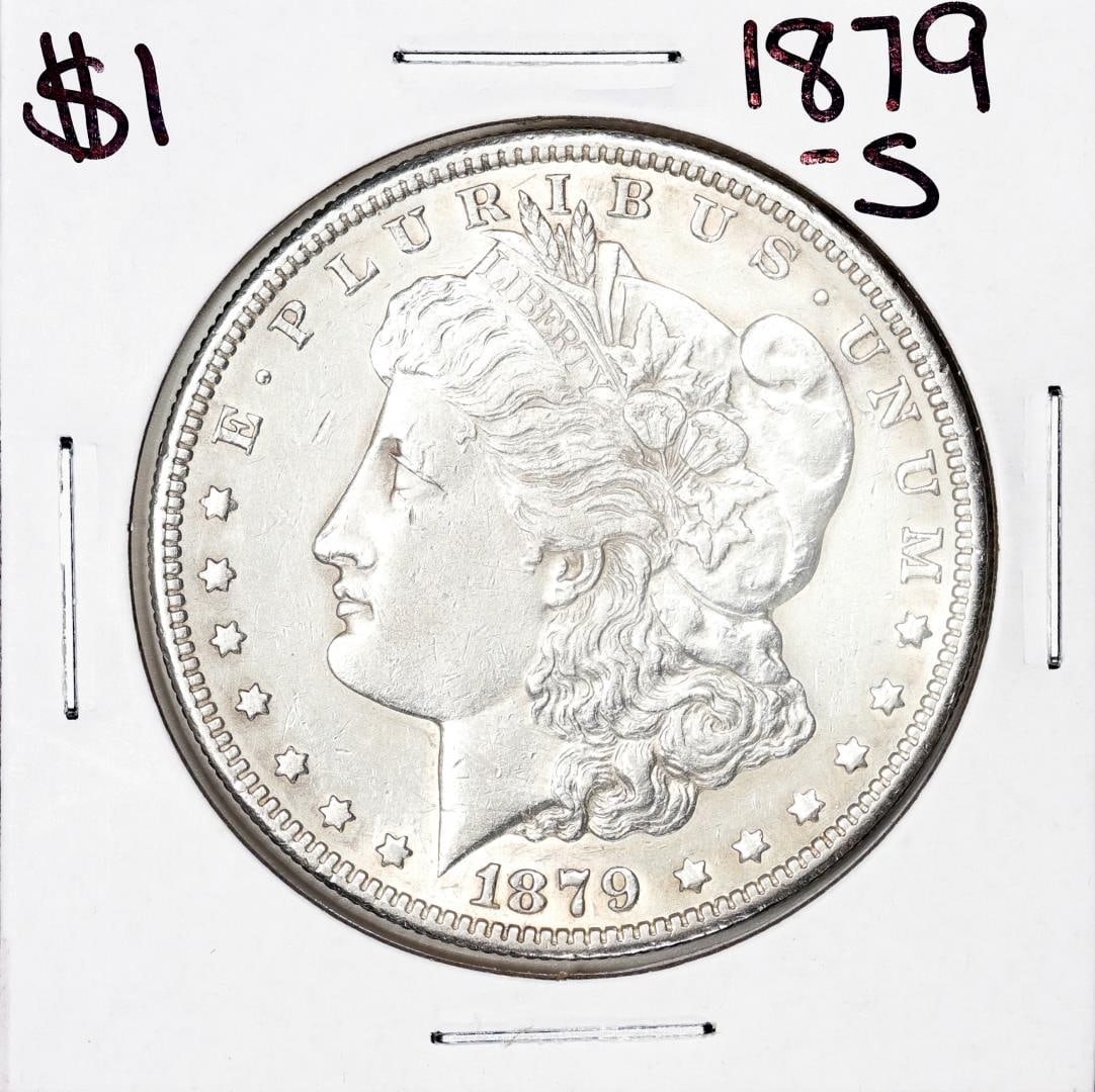 1879-S $1 Morgan Silver Dollar Coin: One 1879-S $1 Morgan Silver Dollar Coin.