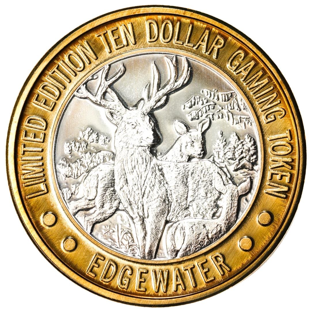 .999 Fine Silver Edgewater Laughlin, Nevada $10 Limited Edition Gaming Token: One .999 Fine Silver Edgewater Laughlin, Nevada $10 Limited Edition Gaming Token.