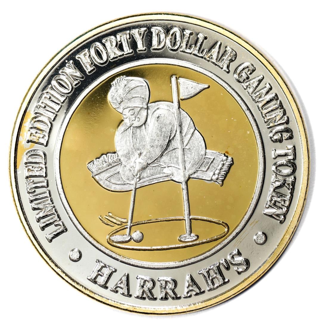 .999 Silver Harrahs Lake Tahoe, Nevada $40 Casino Limited Edition Gaming Token: One .999 Silver Harrahs Lake Tahoe, Nevada $40 Casino Limited Edition Gaming Token.