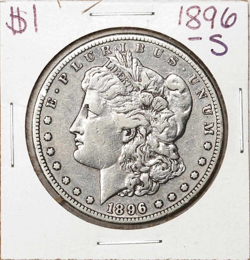 1896-S $1 Morgan Silver Dollar Coin: One 1896-S $1 Morgan Silver Dollar Coin.