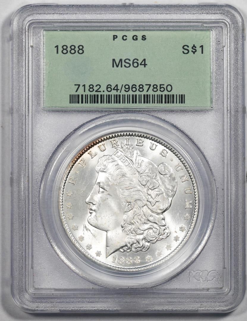 1888 $1 Morgan Silver Dollar Coin PCGS MS64 Old Green Holder: One 1888 $1 Morgan Silver Dollar Coin PCGS MS64 Old Green Holder.