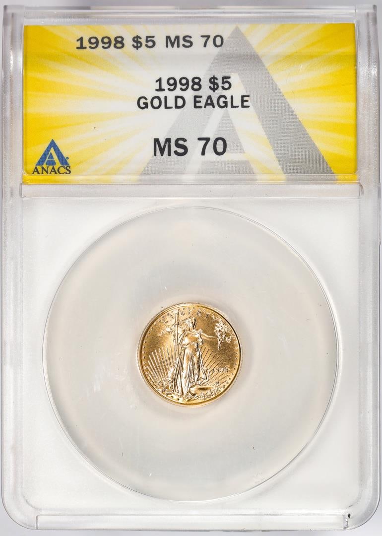 1998 $5 American Gold Eagle Coin ANACS MS70: One 1998 $5 American Gold Eagle Coin ANACS MS70. ANACS Certified.