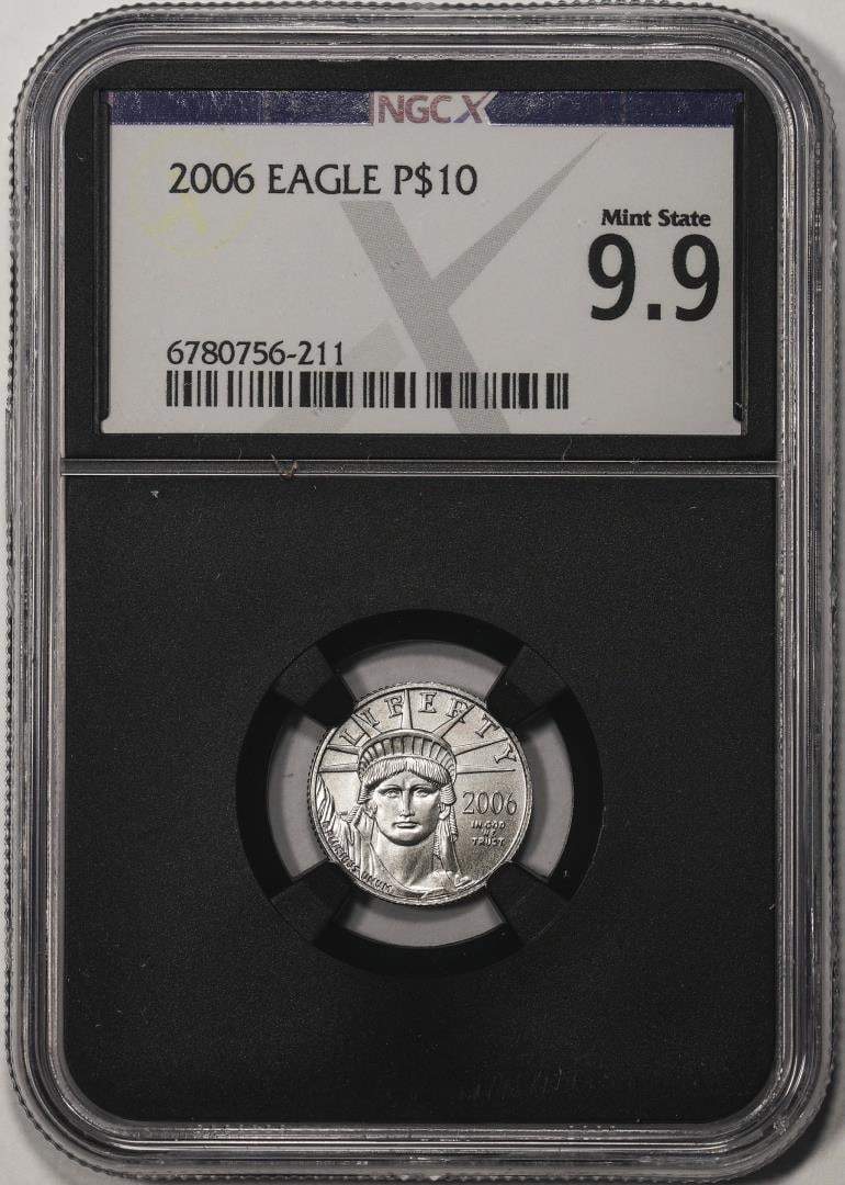 2006 $10 Platinum American Eagle Coin NGCX Mint State 9.9: One 2006 $10 Platinum American Eagle Coin NGCX Mint State 9.9. NGCX Certified.