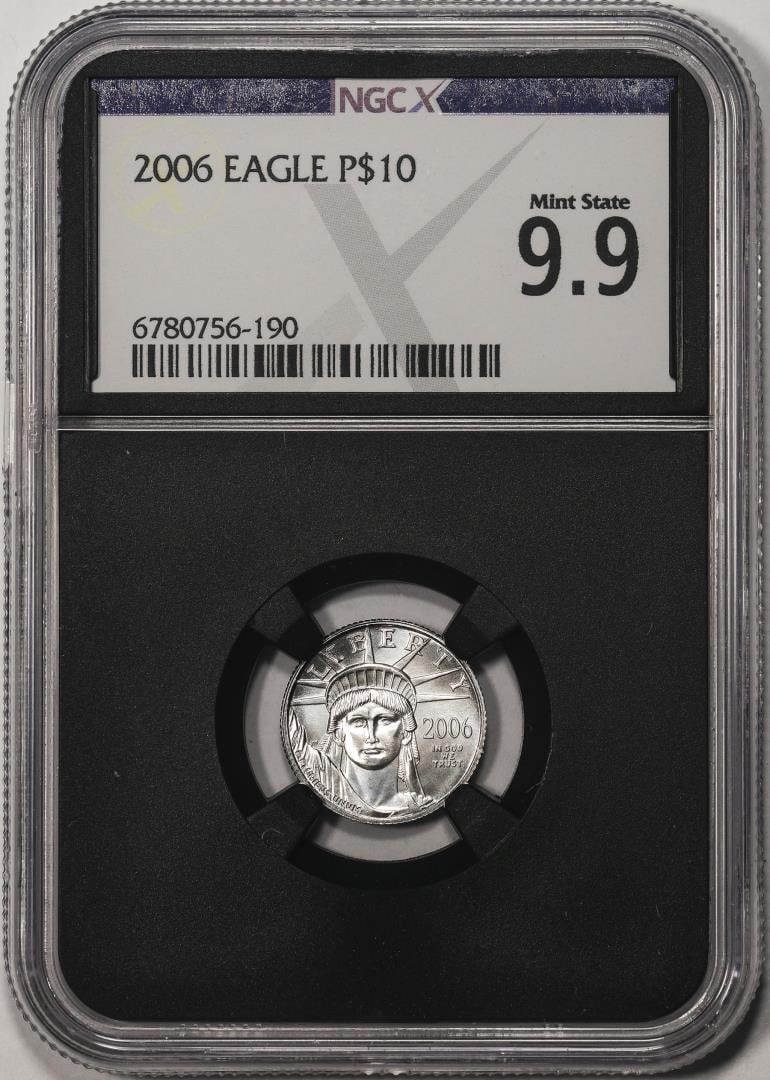 2006 $10 Platinum American Eagle Coin NGCX Mint State 9.9: One 2006 $10 Platinum American Eagle Coin NGCX Mint State 9.9. NGCX Certified.