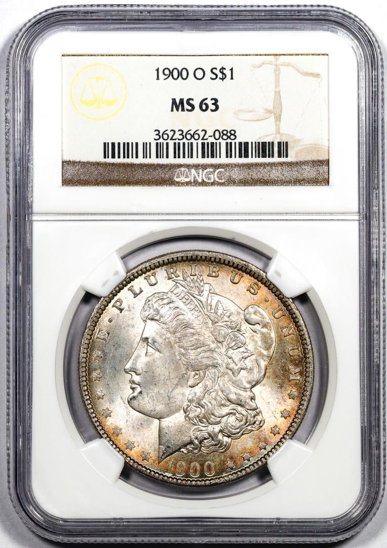 1900-O $1 Morgan Silver Dollar Coin NGC MS63: One 1900-O $1 Morgan Silver Dollar Coin NGC MS63. NGC Certified.