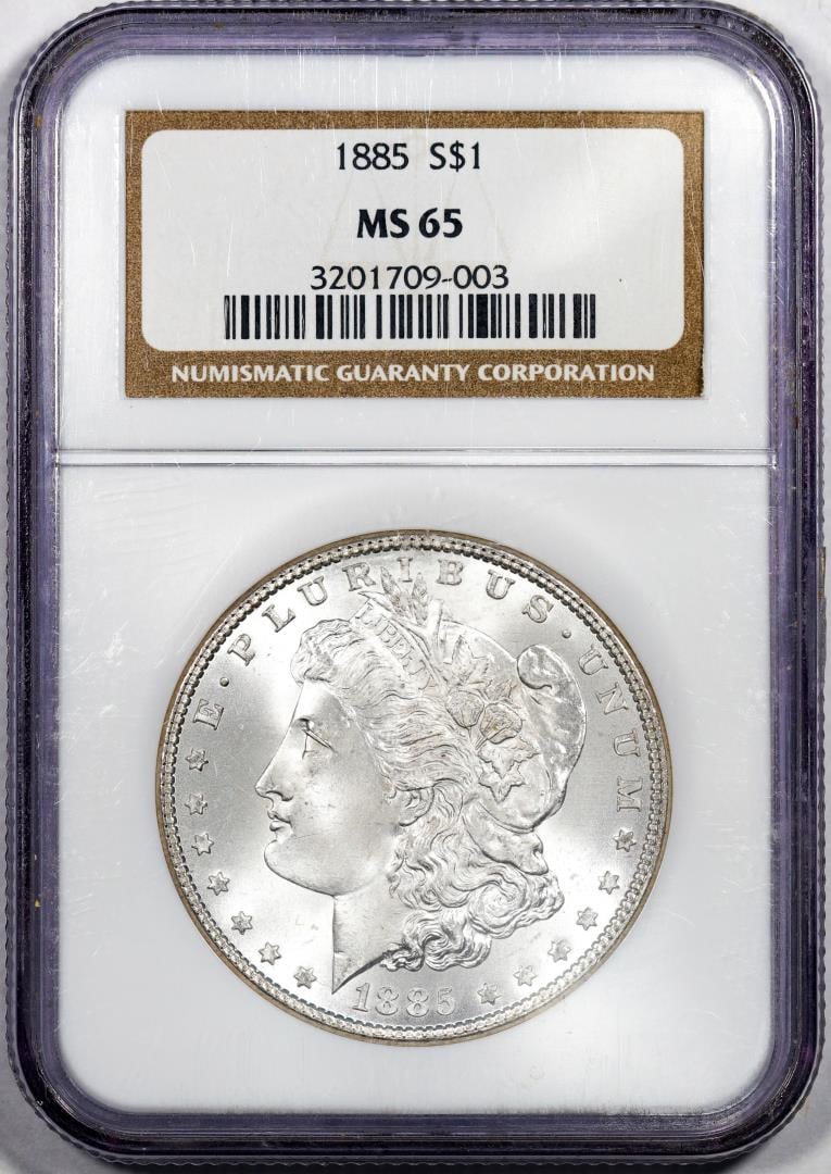 1885 $1 Morgan Silver Dollar Coin NGC MS65: One 1885 $1 Morgan Silver Dollar Coin NGC MS65.