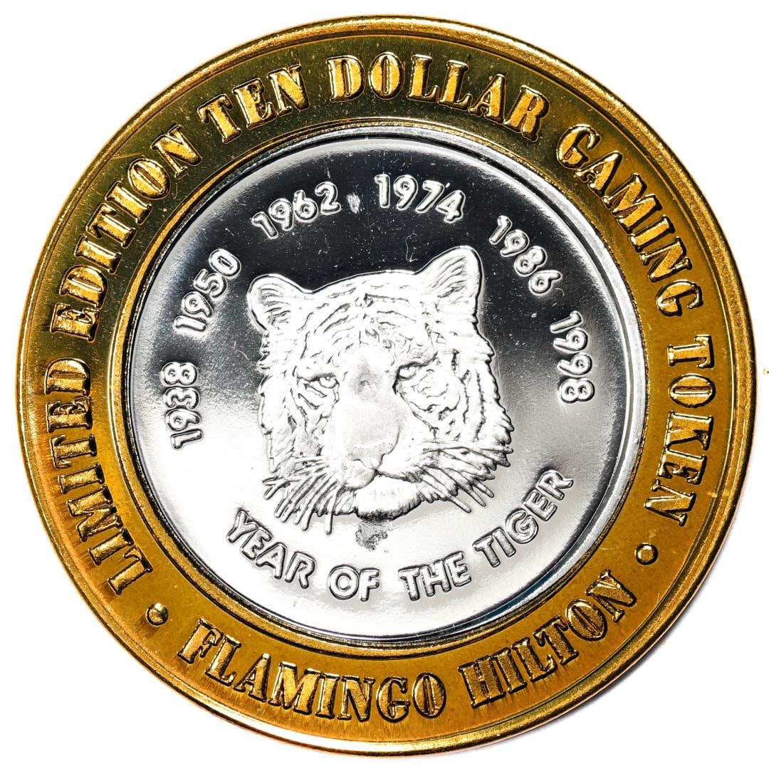 .999 Silver Flamingo Hilton Reno, Nevada $10 Casino Limited Edition Gaming Token: One .999 Silver Flamingo Hilton Reno, Nevada $10 Casino Limited Edition Gaming Token.