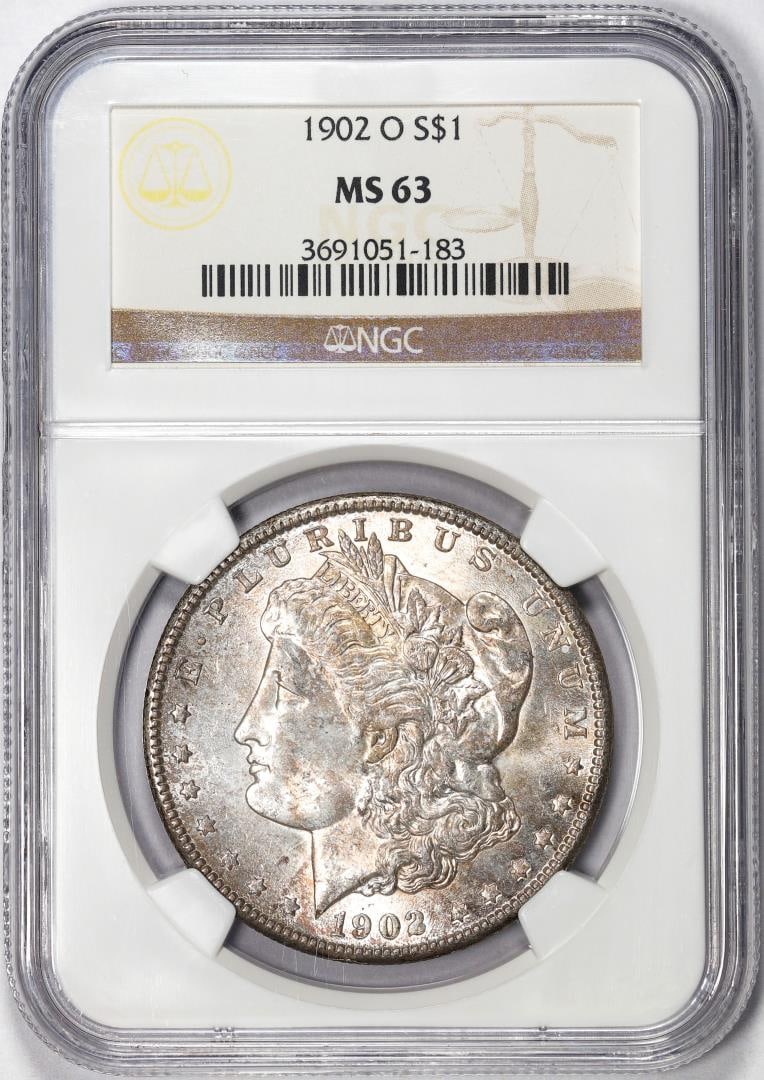 1902-O $1 Morgan Silver Dollar Coin NGC MS63 Nice Toning: One 1902-O $1 Morgan Silver Dollar Coin NGC MS63 Nice Toning. NGC Certified.