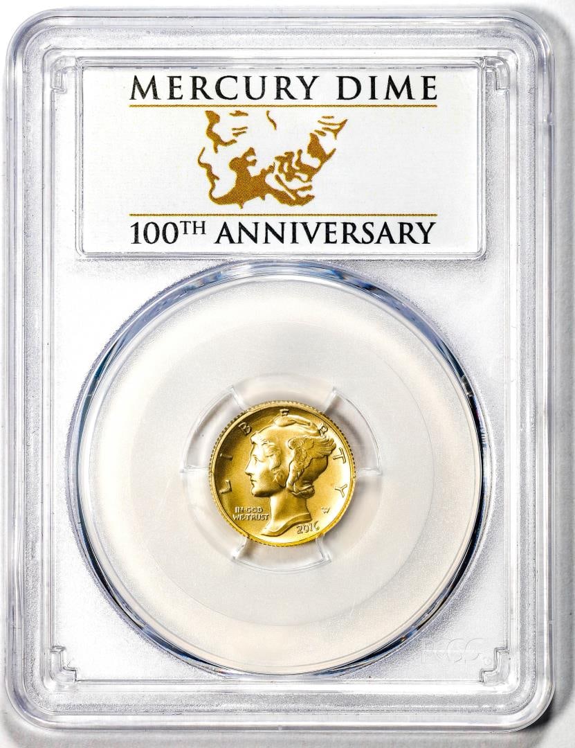 2016-W Mercury Dime Gold Centennial Commemorative Coin PCGS SP70 First Strike: One 2016-W Mercury Dime Gold Centennial Commemorative Coin PCGS SP70 First Strike. PCGS Graded.