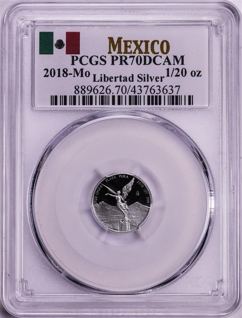 2018-Mo Mexico Proof 1/20 oz Silver Libertad Coin PCGS PR70DCAM: One 2018-Mo Mexico Proof 1/20 oz Silver Libertad Coin PCGS PR70DCAM. PCGS Graded.