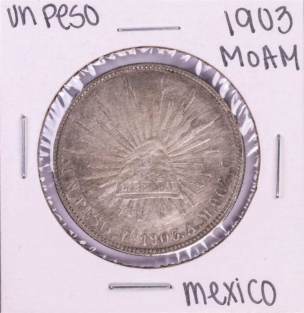 1903 Mo AM Mexico Un Peso Silver Coin: One 1903 Mo AM Mexico Un Peso Silver Coin.