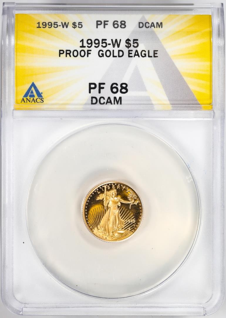 1995-W $5 Proof American Gold Eagle Coin ANACS PF68DCAM: One 1995-W $5 Proof American Gold Eagle Coin ANACS PF68DCAM. ANACS Certified.