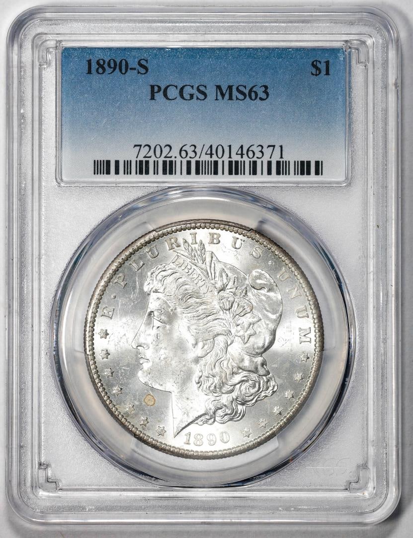 1890-S $1 Morgan Silver Dollar Coin PCGS MS63: One 1890-S $1 Morgan Silver Dollar Coin PCGS MS63.