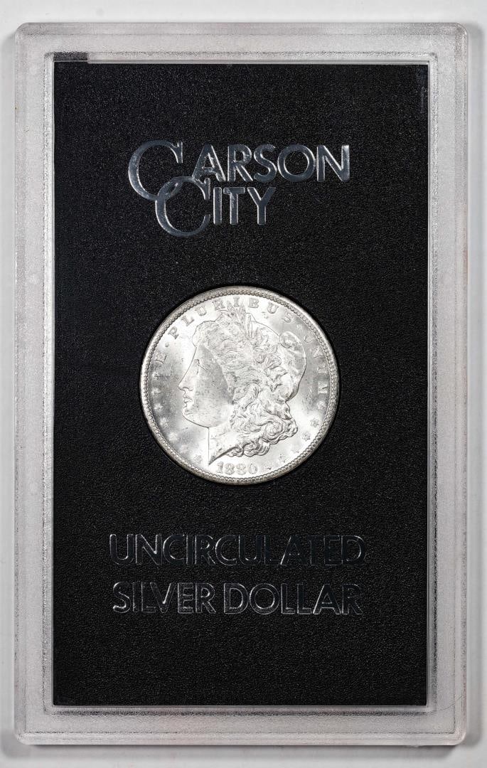 1880-CC $1 Morgan Silver Dollar Coin GSA Hoard Uncirculated w/Box: One 1880-CC $1 Morgan Silver Dollar Coin GSA Hoard Uncirculated w/Box.