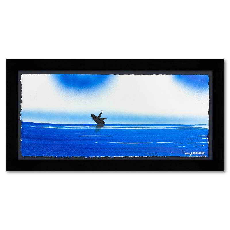Wyland "Humpback" Original Watercolor on Paper: "Humpback" is an original painting acrylic on deckle edge paper by Wyland. Hand signed by the artist, the piece comes custom framed and with a letter of authenticity. Measures approximately 14.5" x 26