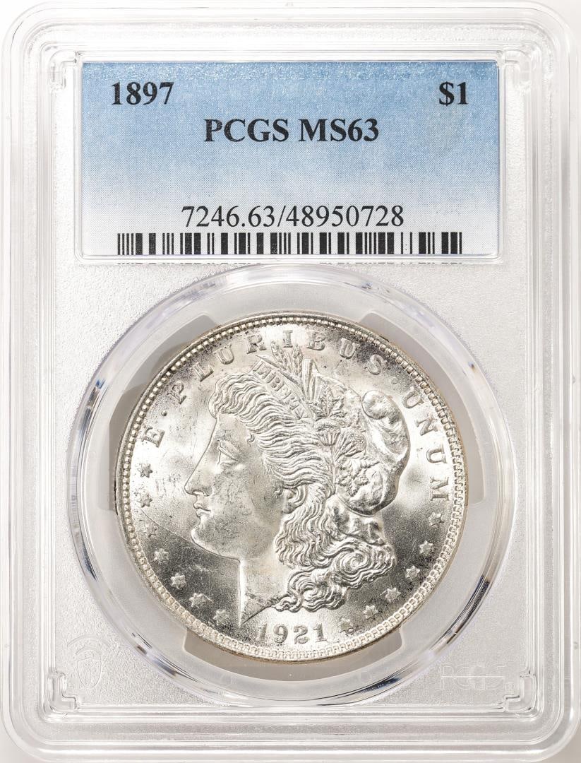 1897 $1 Morgan Silver Dollar Coin PCGS MS63: One 1897 $1 Morgan Silver Dollar Coin PCGS MS63. PCGS Graded.