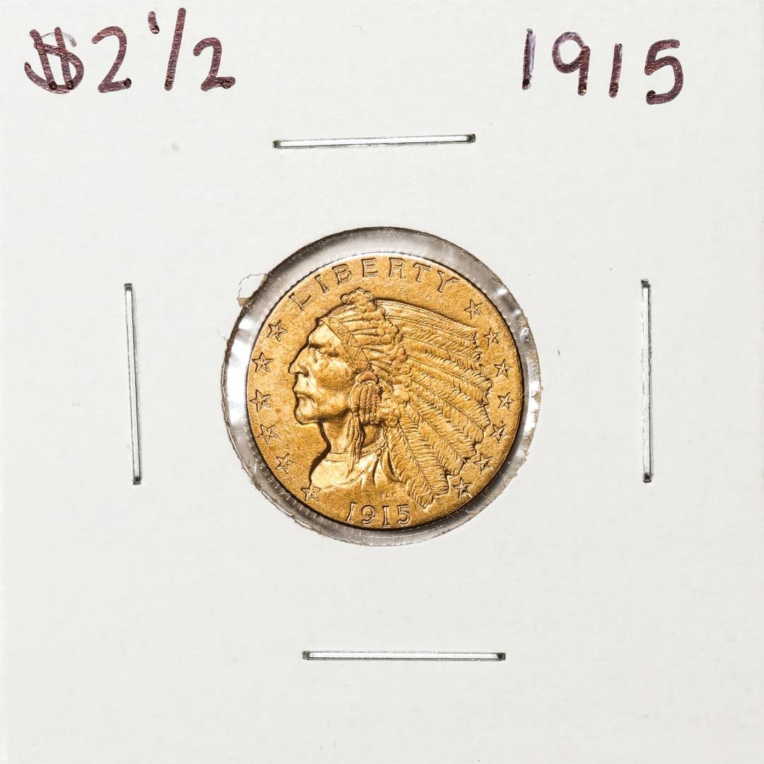 1915 $2 1/2 Indian Head Quarter Eagle Gold Coin: One 1915 $2 1/2 Indian Head Quarter Eagle Gold Coin.