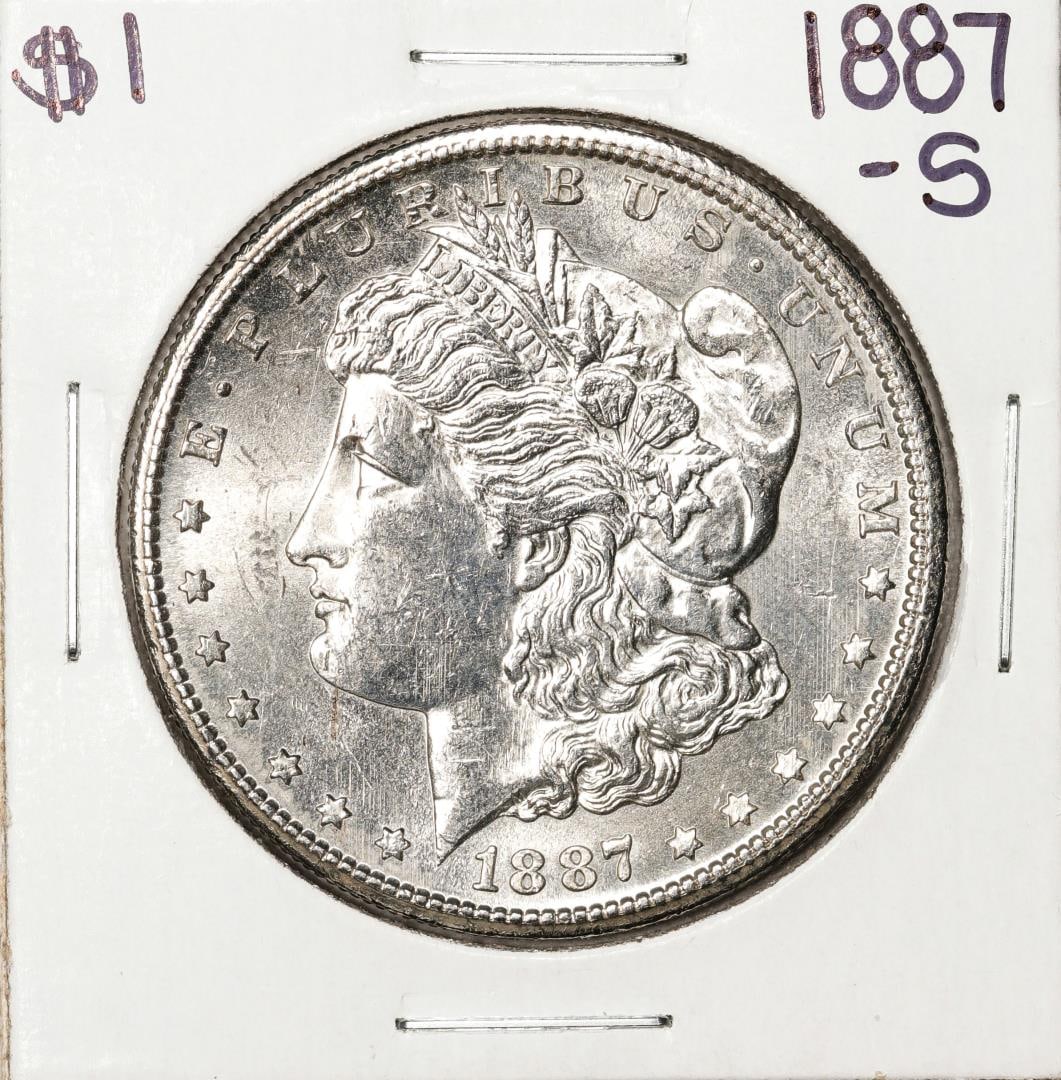 1887-S $1 Morgan Silver Dollar Coin: One 1887-S $1 Morgan Silver Dollar Coin.