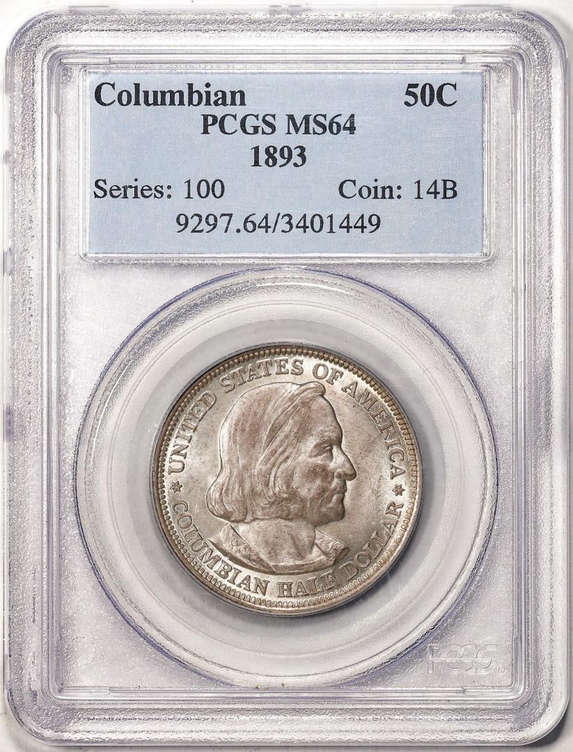 1893 Columbian Exposition Commemorative Half Dollar Coin PCGS MS64: One 1893 Columbian Exposition Commemorative Half Dollar Coin PCGS MS64. PCGS Graded.
