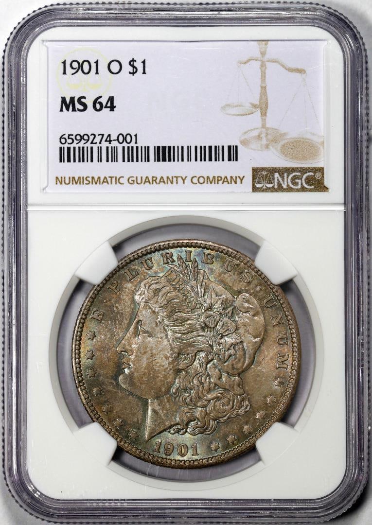 1901-O $1 Morgan Silver Dollar Coin NGC MS64 Great Toning: One 1901-O $1 Morgan Silver Dollar Coin NGC MS64 Great Toning. NGC Certified.