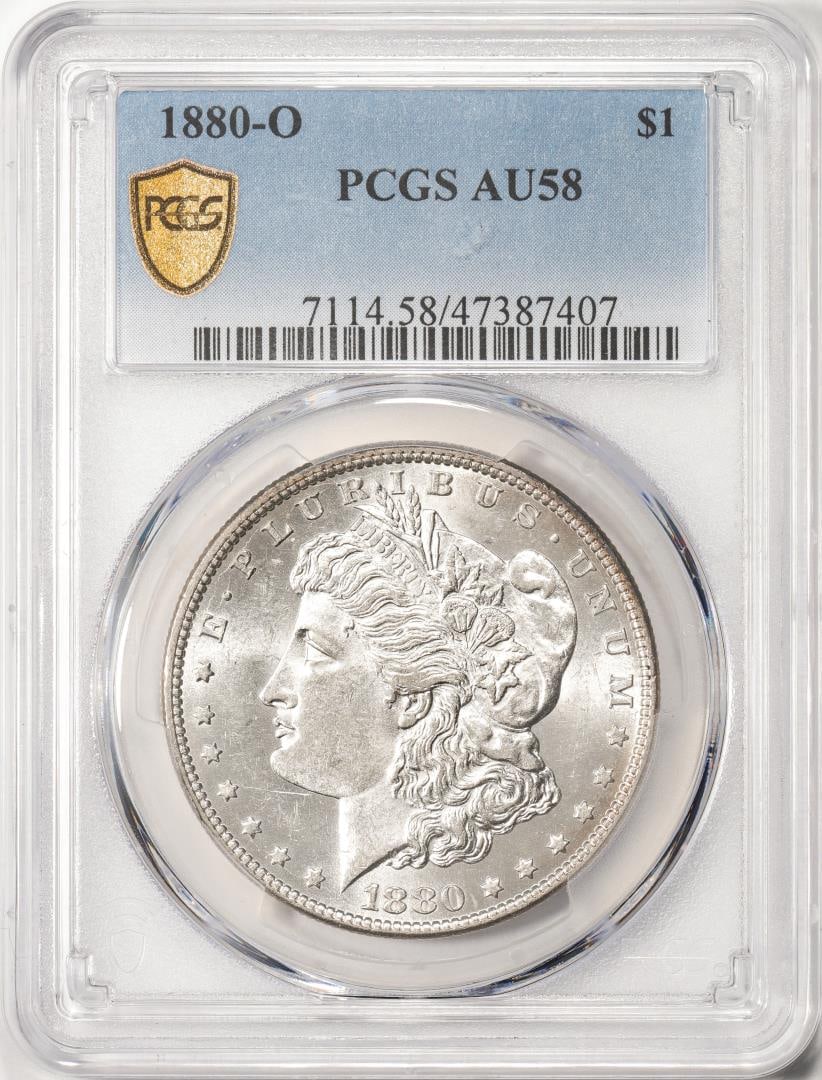 1880-O $1 Morgan Silver Dollar Coin PCGS AU58: One 1880-O $1 Morgan Silver Dollar Coin PCGS AU58. PCGS Graded.
