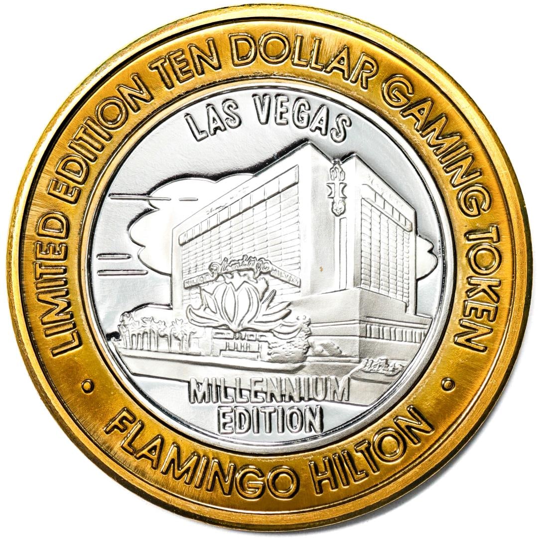 .999 Silver Flamingo Hilton Las Vegas, Nevada $10 Casino Limited Edition Gaming Token: One .999 Silver Flamingo Hilton Las Vegas, Nevada $10 Casino Limited Edition Gaming Token.