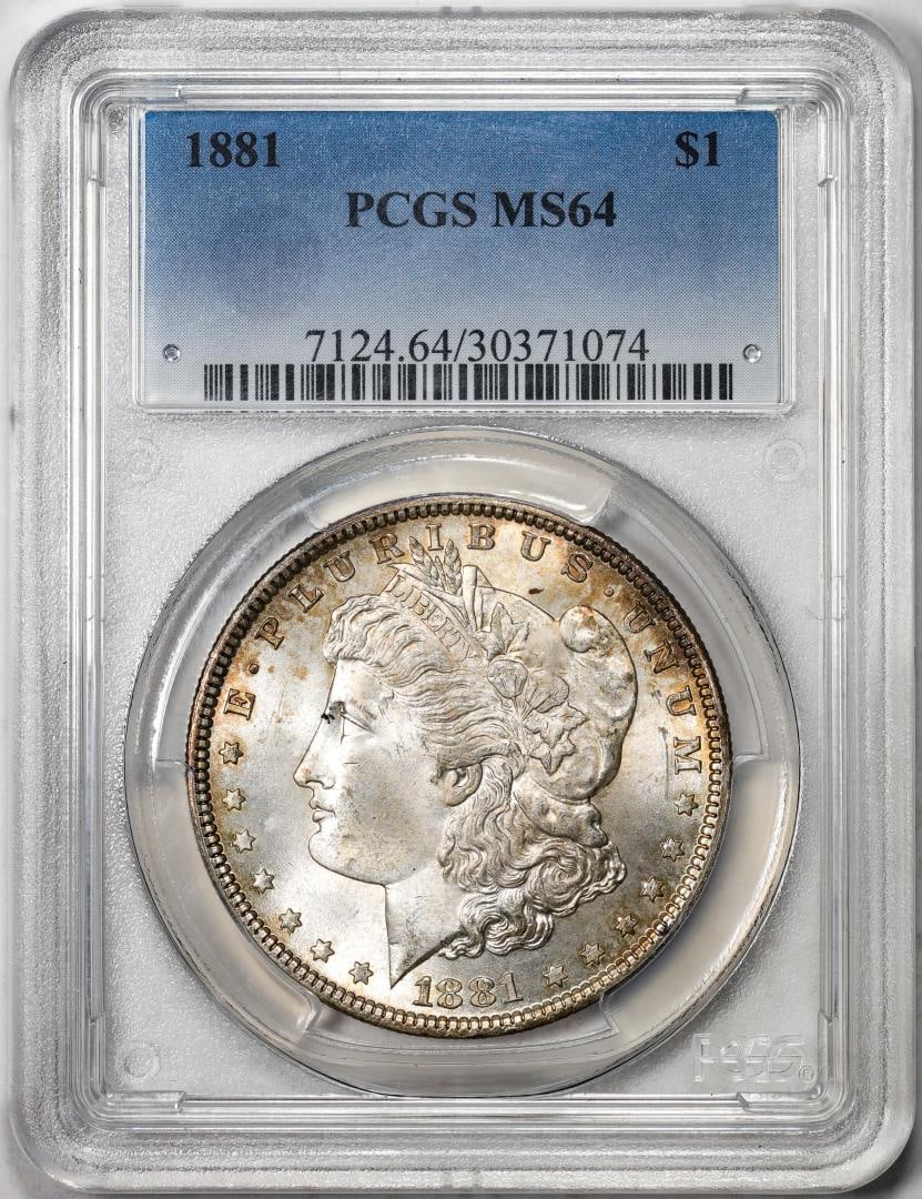 1881 $1 Morgan Silver Dollar Coin PCGS MS64: One 1881 $1 Morgan Silver Dollar Coin PCGS MS64. PCGS Graded.