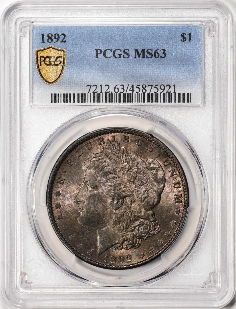 1892 $1 Morgan Silver Dollar Coin PCGS MS63: One 1892 $1 Morgan Silver Dollar Coin PCGS MS63. PCGS Graded.