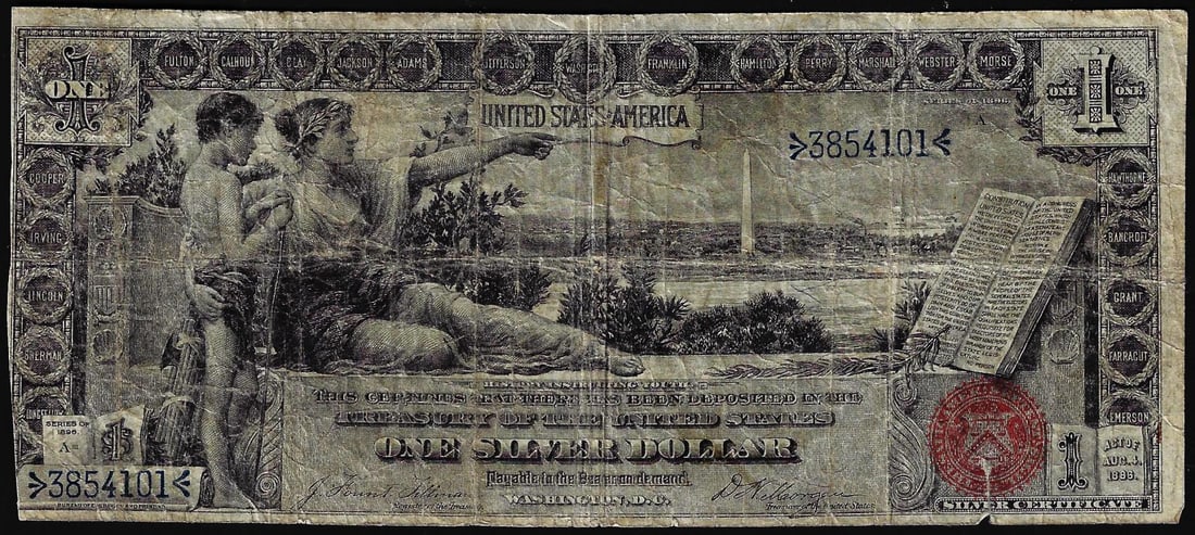 1896 $1 Educational Silver Certificate Note: One 1896 $1 Educational Silver Certificate Note.