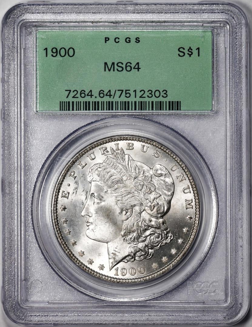 1900 $1 Morgan Silver Dollar Coin PCGS MS64 Old Green Holder: One 1900 $1 Morgan Silver Dollar Coin PCGS MS64 Old Green Holder. PCGS Graded.