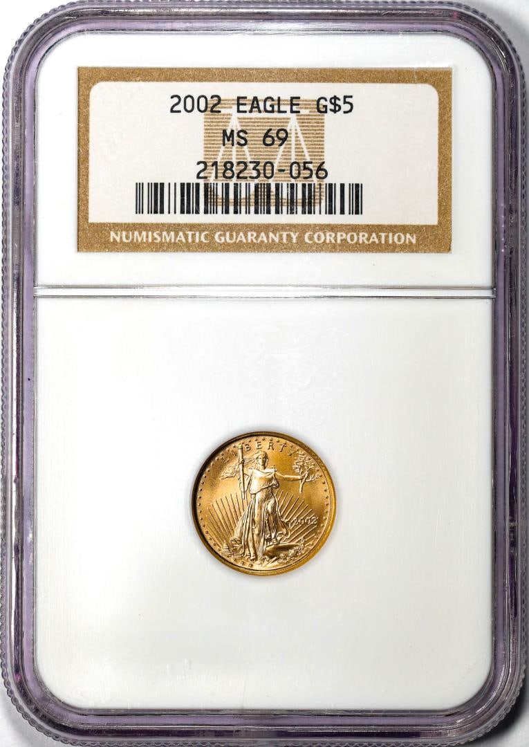 009: 2002 $5 American Gold Eagle Coin NGC MS69: One 2002 $5 American Gold Eagle Coin NGC MS69. NGC Certified.