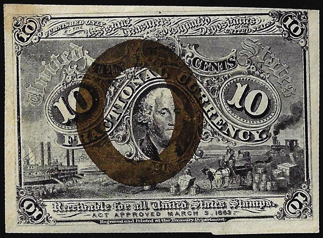 March 3, 1863 Second Issue Ten Cents Fractional Currency Note: One March 3, 1863 Second Issue Ten Cents Fractional Currency Note.