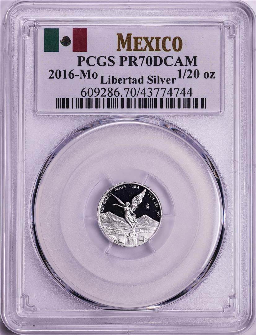 2016-Mo Mexico Proof 1/20 oz Silver Libertad Coin PCGS PR70DCAM: One 2016-Mo Mexico Proof 1/20 oz Silver Libertad Coin PCGS PR70DCAM. PCGS Graded.